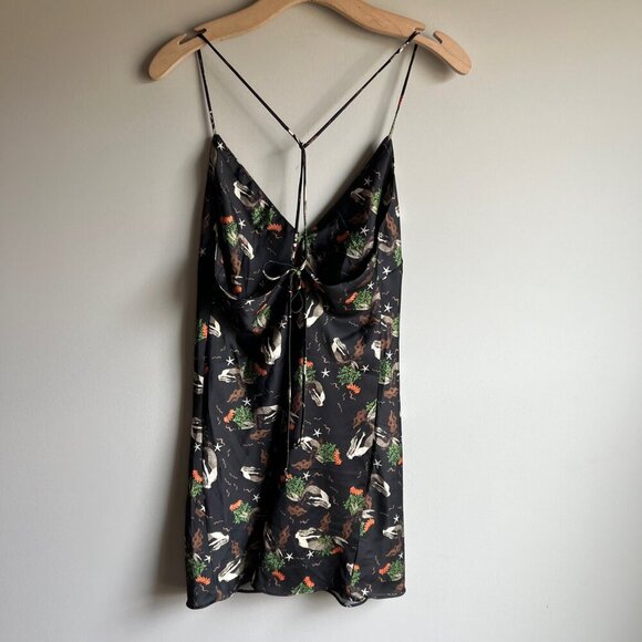 ZARA Mermaid Black Satin Tie Back Mini Slip Dress Size Medium - Picture 9 of 13